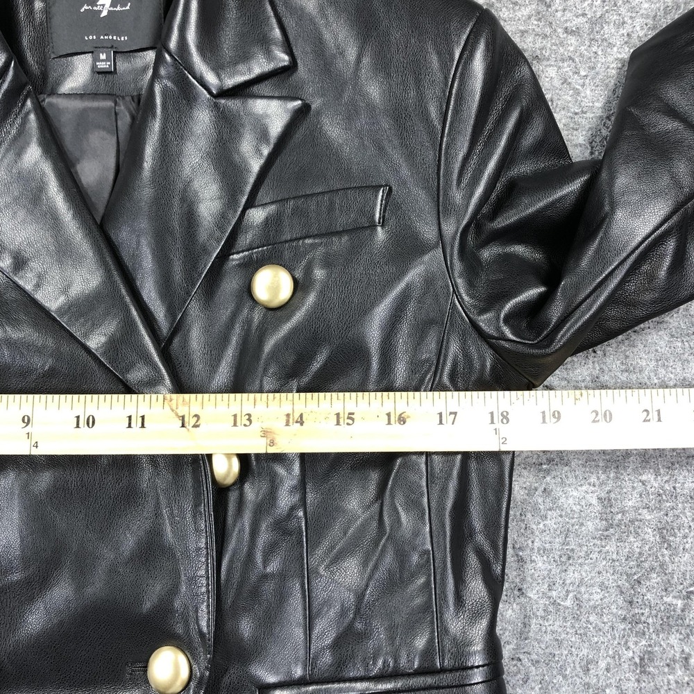 7 For All Mankind Blazer Womens M Black Faux Leather Double Breasted Military - Picture 10 of 15